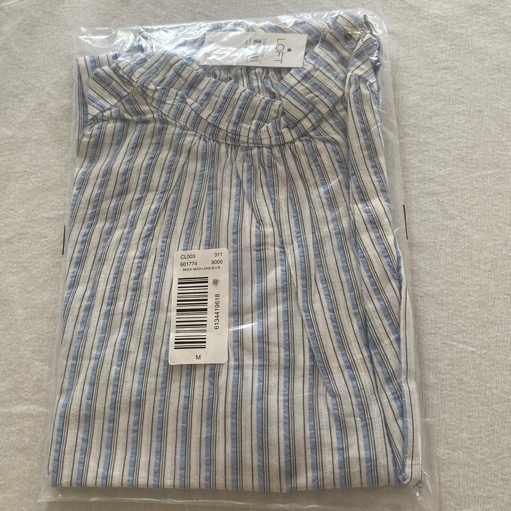 Mock neck striped blouse